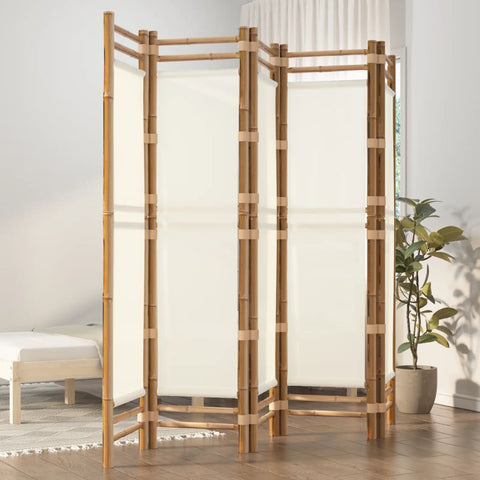 Biombo Plegable De 3 Paneles Bambú Y Lona 120 Cm